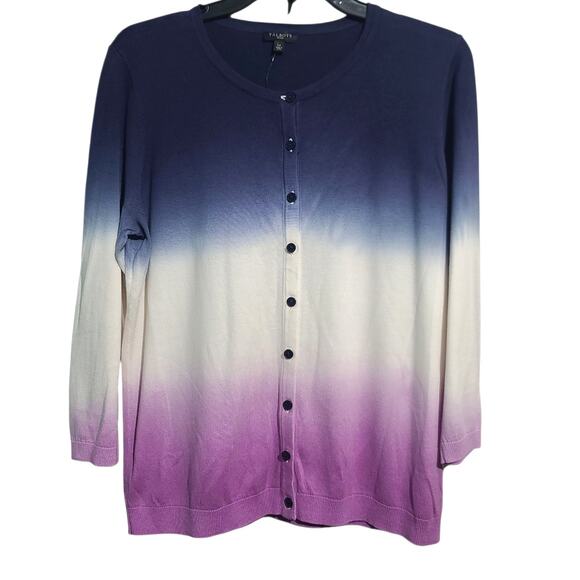 Talbots Dip-Dye Ombre Lavender and Blue Cardigan Sweater Size LP NWT - Picture 1 of 4